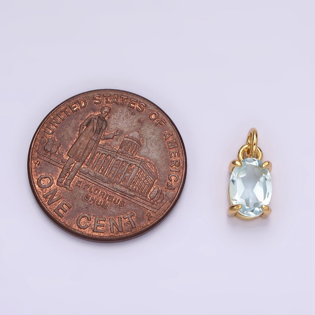 14K Gold Filled Baby Blue CZ Oval Minimalist Add-On Charm | AC841 - DLUXCA