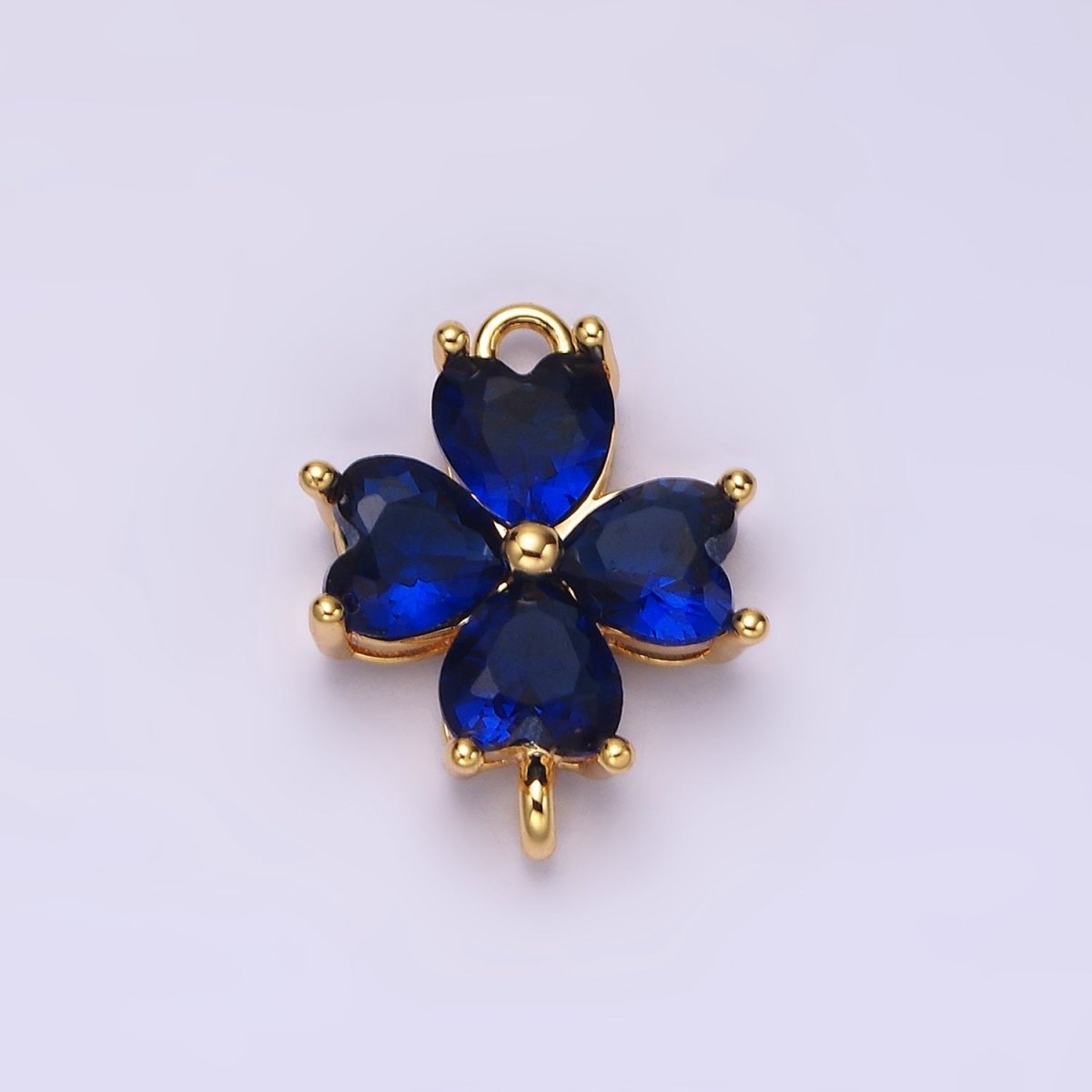 14K Gold Filled Baby Blue, Teal, Blue, Mint, Green, Dark Blue, Fuchsia CZ Heart Petal Flower Connector in Gold & Silver | G-203 - G-216 - DLUXCA