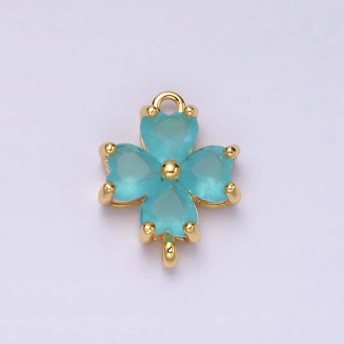 14K Gold Filled Baby Blue, Teal, Blue, Mint, Green, Dark Blue, Fuchsia CZ Heart Petal Flower Connector in Gold & Silver | G-203 - G-216 - DLUXCA