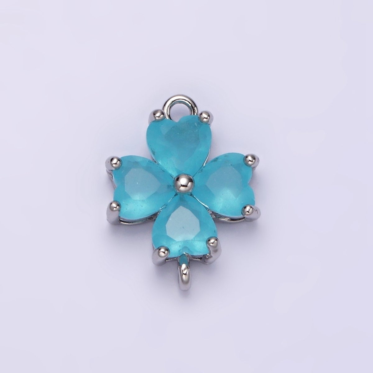 14K Gold Filled Baby Blue, Teal, Blue, Mint, Green, Dark Blue, Fuchsia CZ Heart Petal Flower Connector in Gold & Silver | G-203 - G-216 - DLUXCA