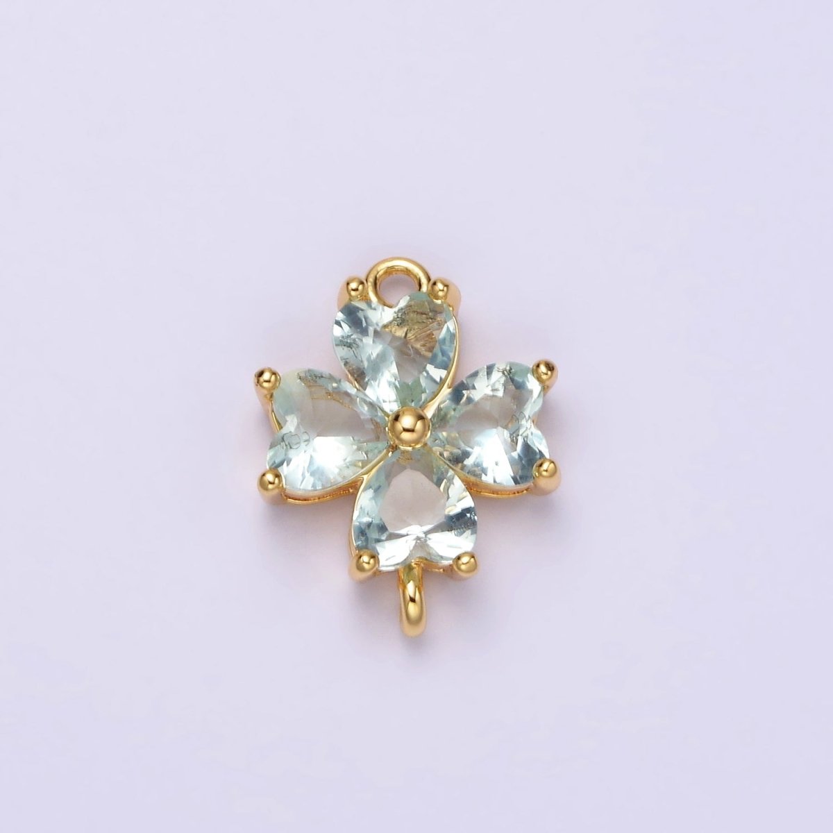 14K Gold Filled Baby Blue, Teal, Blue, Mint, Green, Dark Blue, Fuchsia CZ Heart Petal Flower Connector in Gold & Silver | G-203 - G-216 - DLUXCA