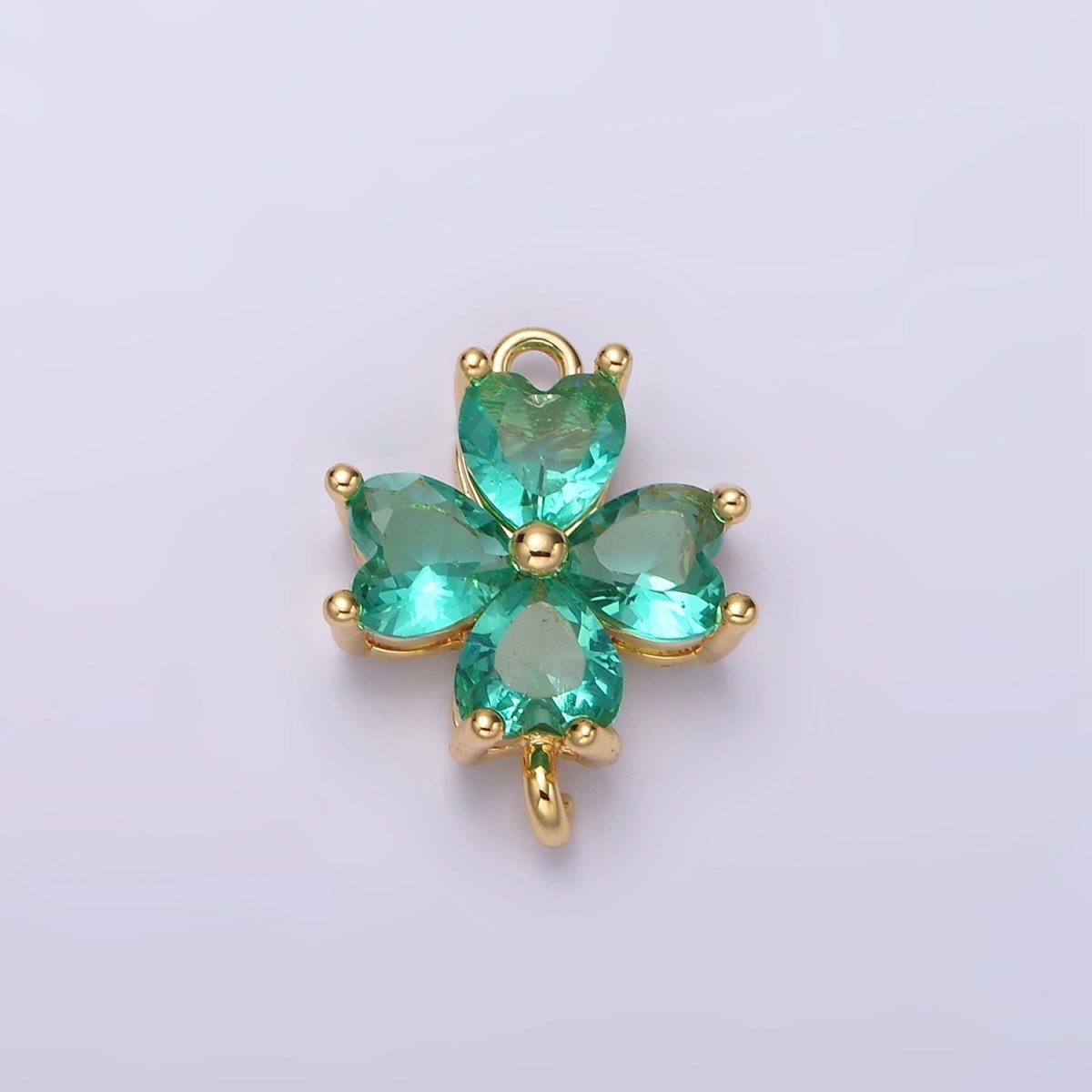 14K Gold Filled Baby Blue, Teal, Blue, Mint, Green, Dark Blue, Fuchsia CZ Heart Petal Flower Connector in Gold & Silver | G-203 - G-216 - DLUXCA