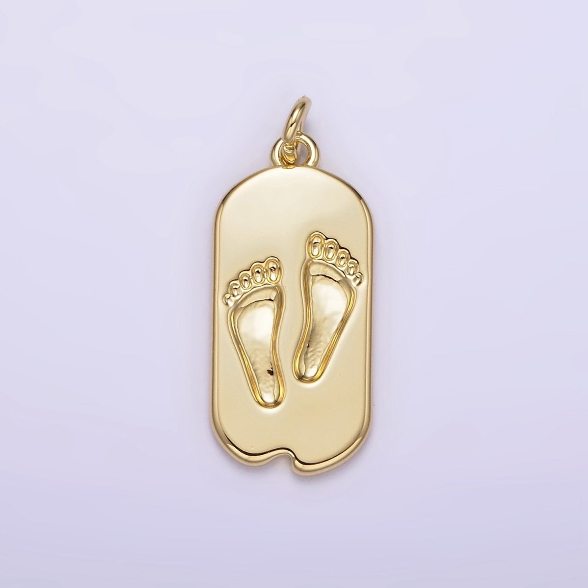 14K Gold Filled Baby Footprint Chipped Oval Tag Charm | AG308 - DLUXCA