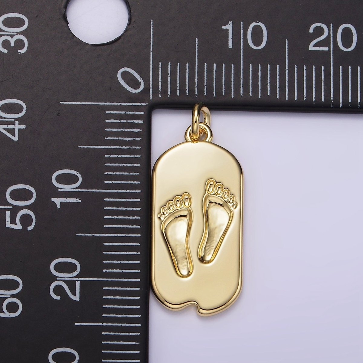 14K Gold Filled Baby Footprint Chipped Oval Tag Charm | AG308 - DLUXCA
