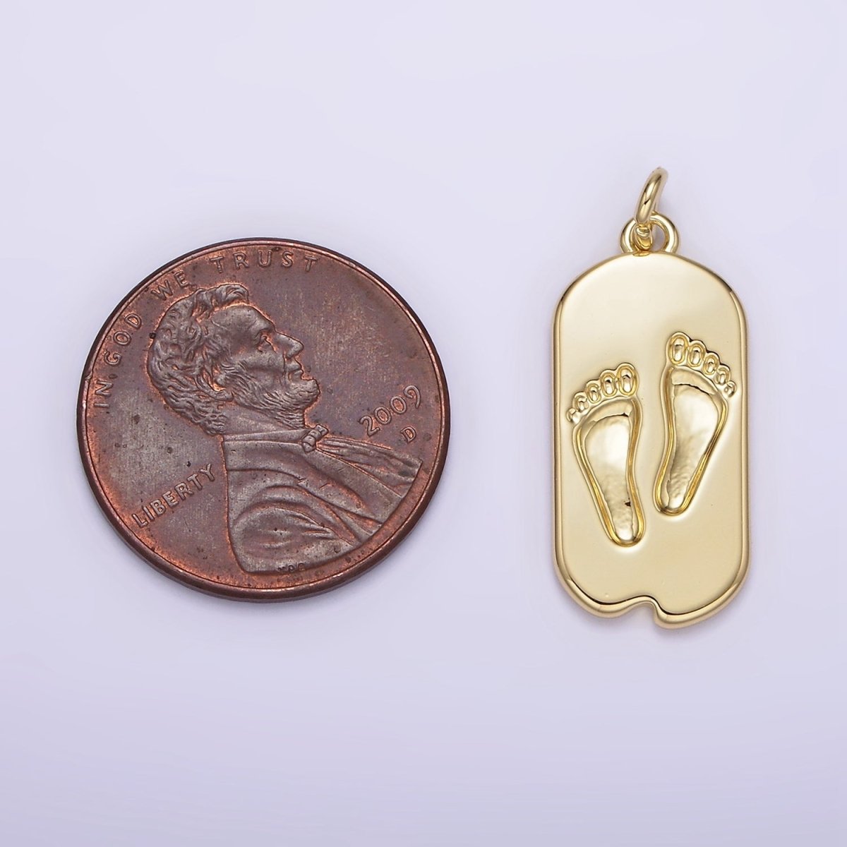 14K Gold Filled Baby Footprint Chipped Oval Tag Charm | AG308 - DLUXCA