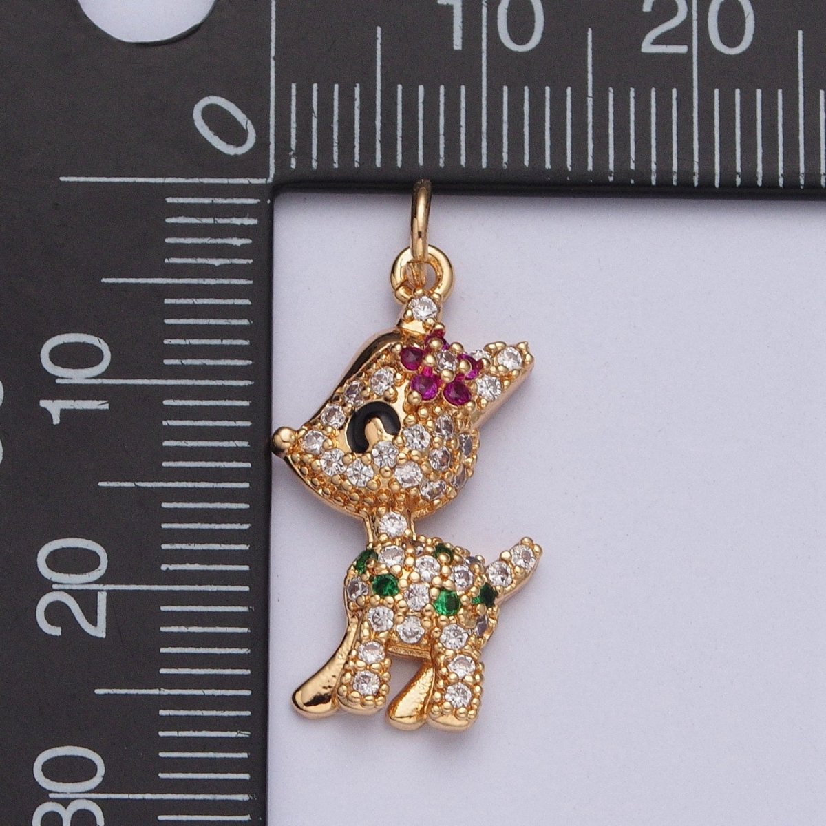 14K Gold Filled Baby Woodland Reindeer Multicolor Micro Paved CZ Charm | X-199 - DLUXCA