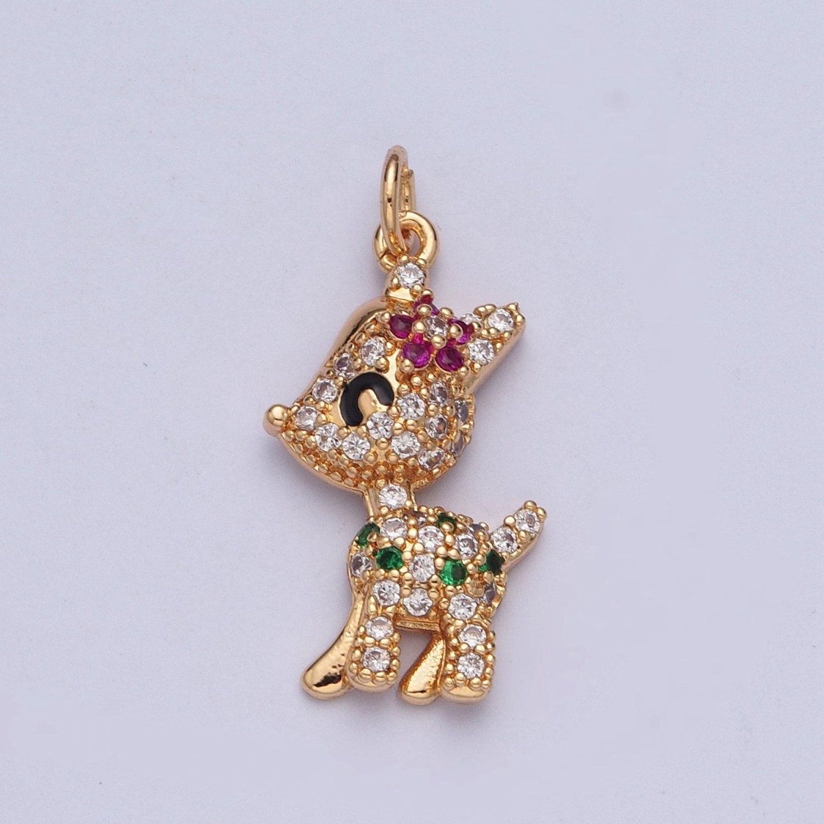 14K Gold Filled Baby Woodland Reindeer Multicolor Micro Paved CZ Charm | X-199 - DLUXCA