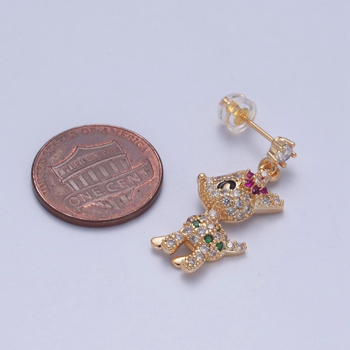 14K Gold Filled Baby Woodland Reindeer Multicolor Micro Paved CZ Stud Earrings | P-319 - DLUXCA