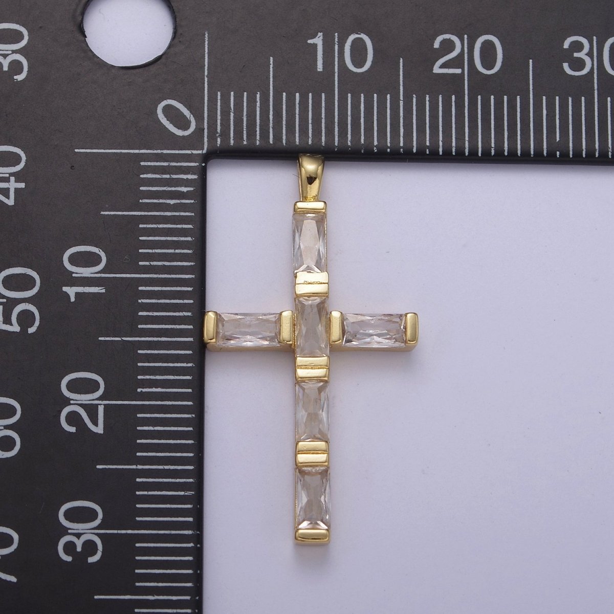 14k Gold Filled Baguette Cross Pendant Cz Charm H-363 - DLUXCA