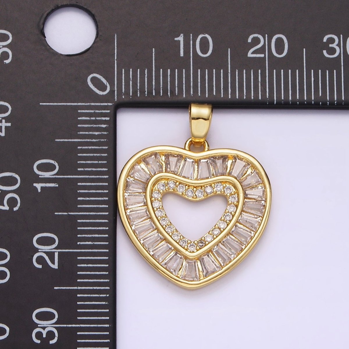 14K Gold Filled Baguette CZ Heart Pendant Charm | J-533 - DLUXCA