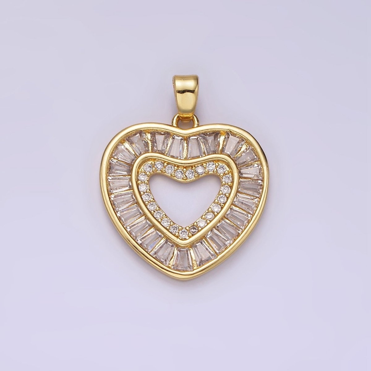 14K Gold Filled Baguette CZ Heart Pendant Charm | J-533 - DLUXCA