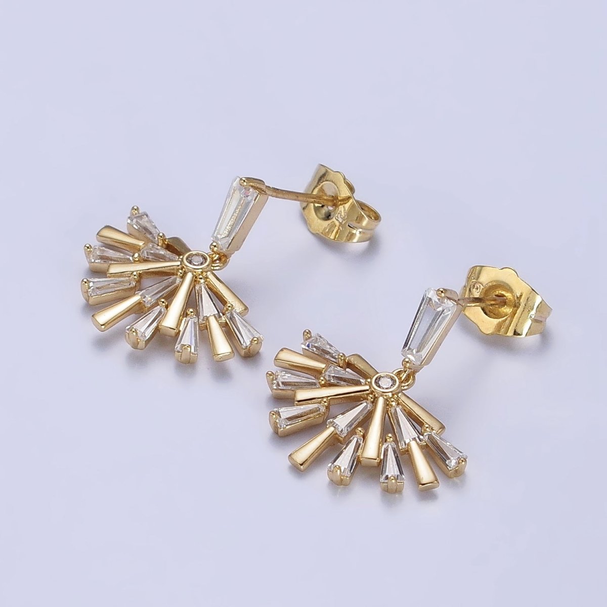 14K Gold Filled Baguette Fan Drop Dangle Clear Stud Earrings | AB334 - DLUXCA