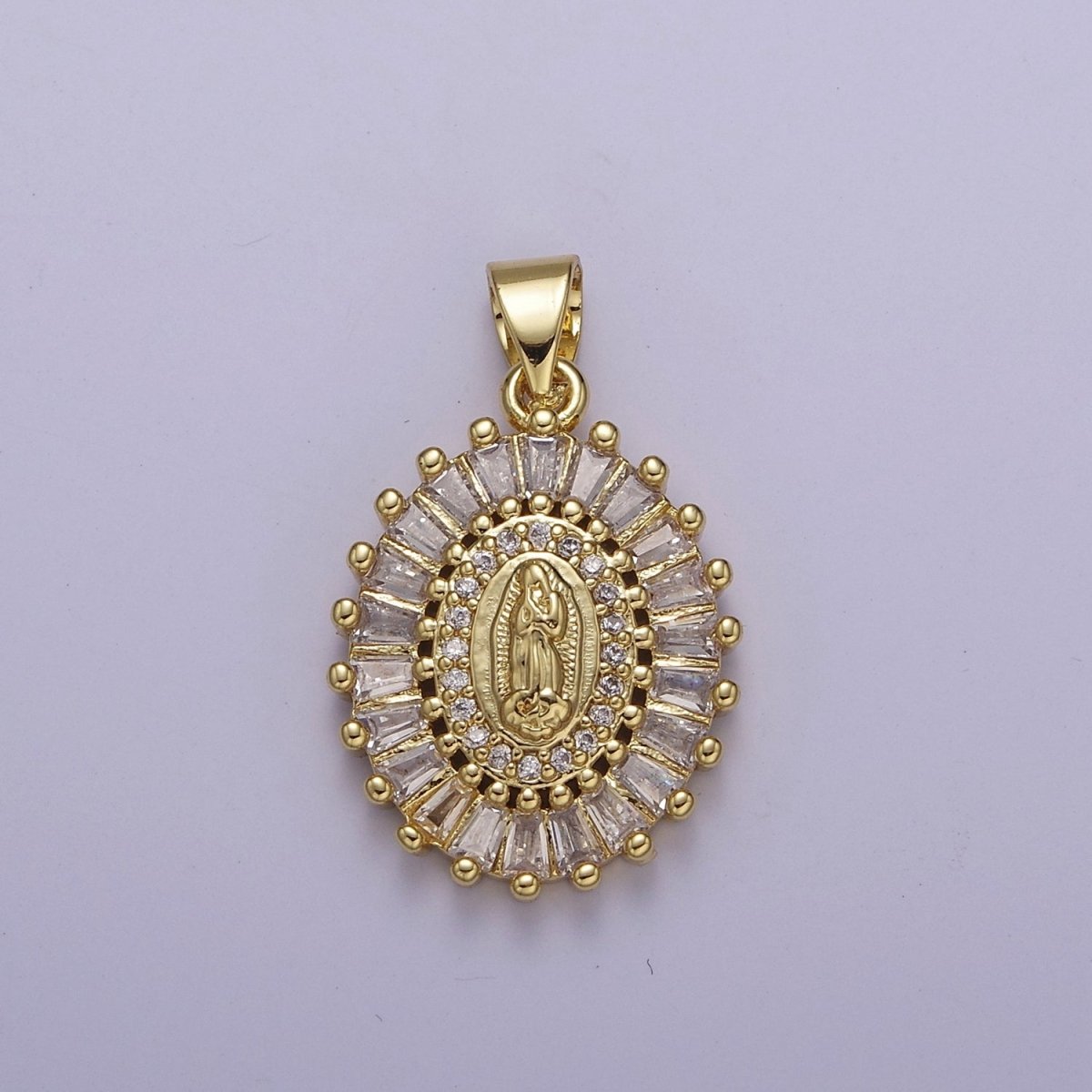 14K Gold Filled Baguette Lady Guadalupe Charm Virgin Mary Pendant Micro Pave Religious Catholic Jewelry J-498 J-499 J-501 - DLUXCA