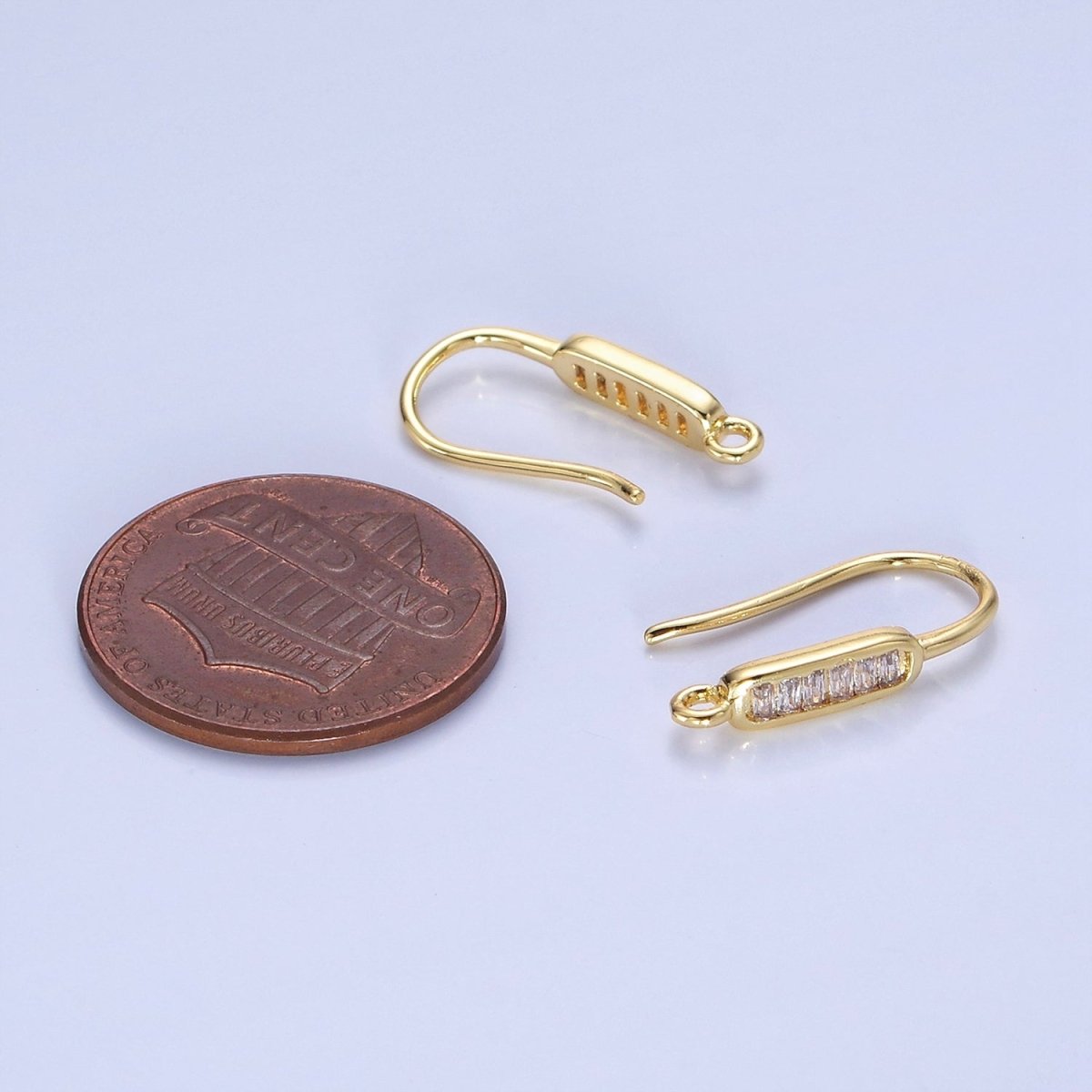 14K Gold Filled Baguette Lined Fish Hook Earrings Findings in Gold & Silver | Z747 Z748 - DLUXCA