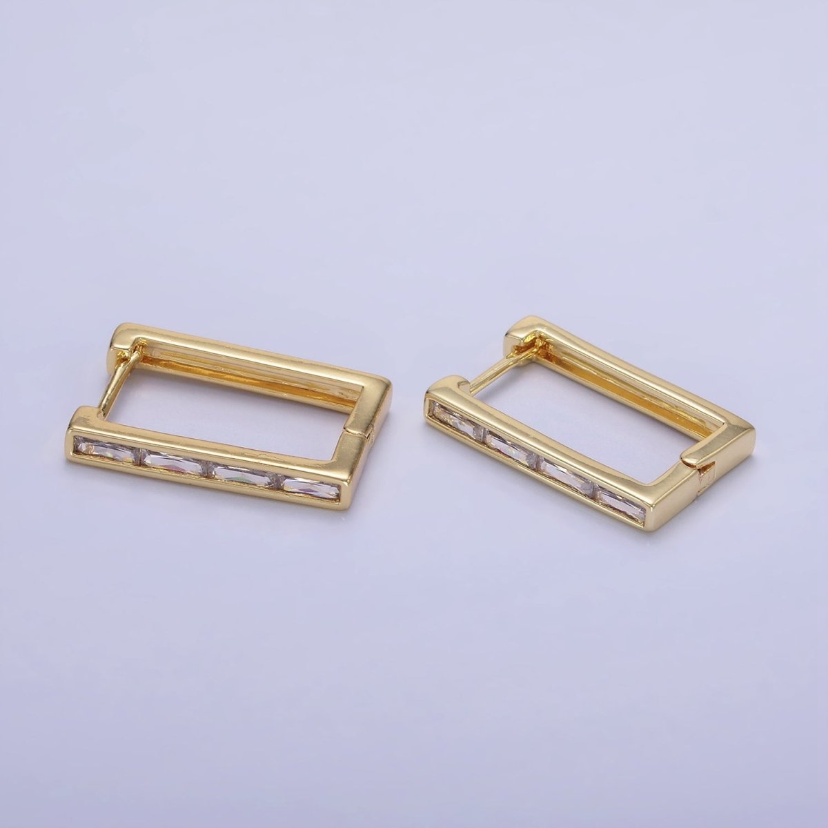 14K Gold Filled Baguette Lined Square Hoop Earrings | AE521 - DLUXCA