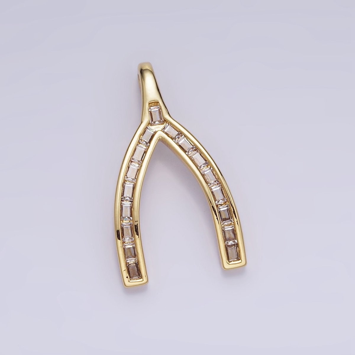 14K Gold Filled Baguette Lined Wishbone Pendant in Gold & Silver | AA1269 - DLUXCA