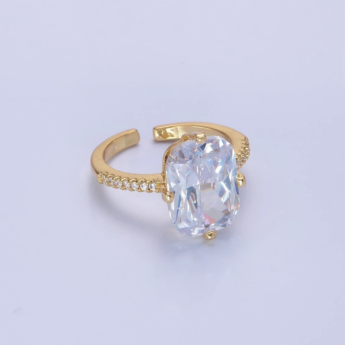 14K Gold Filled Baguette Micro Paved CZ Solitaire Ring in Gold & Silver | O1322 O1323 - DLUXCA