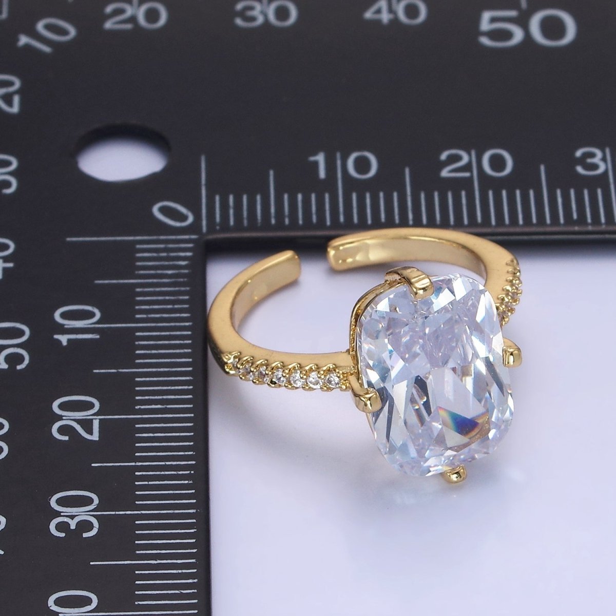 14K Gold Filled Baguette Micro Paved CZ Solitaire Ring in Gold & Silver | O1322 O1323 - DLUXCA