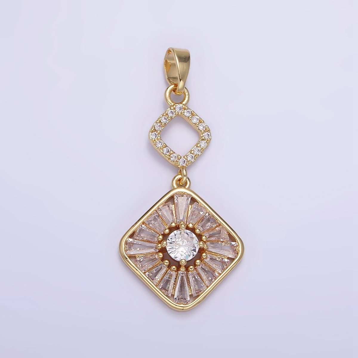 14K Gold Filled Baguette Open Rhombus Double Drop Pendant in Gold & Silver | AA1160 - DLUXCA