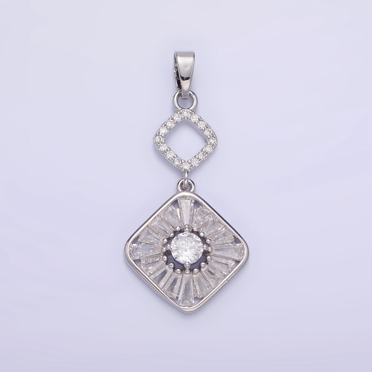 14K Gold Filled Baguette Open Rhombus Double Drop Pendant in Gold & Silver | AA1160 - DLUXCA