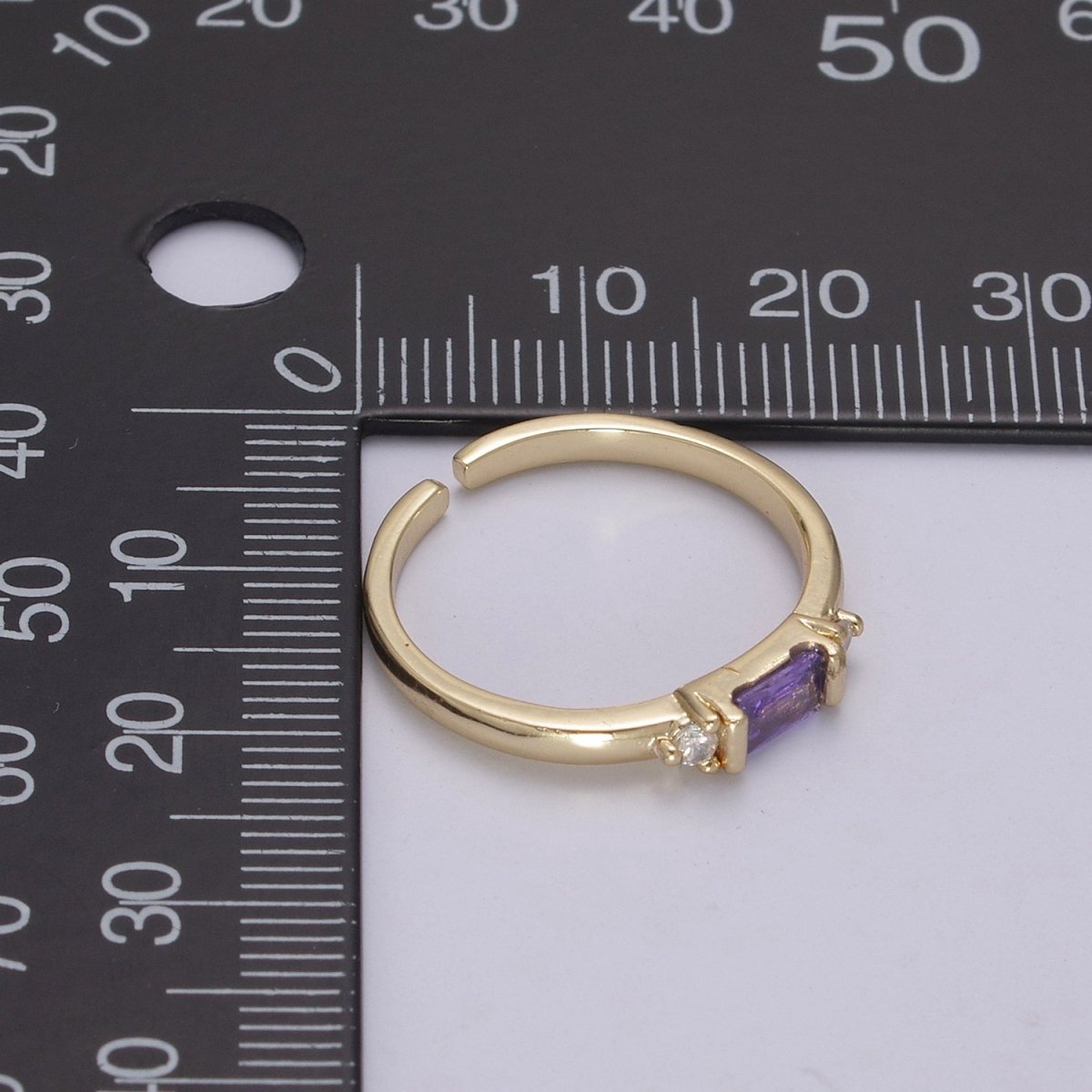 14K Gold Filled Baguette Ring / Petite Baguette Engagement Ring / Baguette Solitaire Ring / Dainty Birthstone CZ Ring U-163 ~ U-168 - DLUXCA