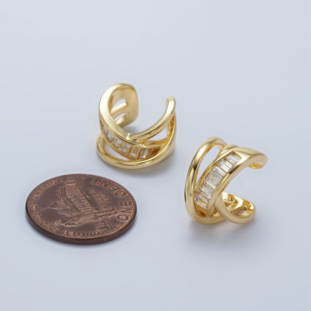 14K Gold Filled Baguette Triple Band Lined Ear Cuff Earrings | AI161 - DLUXCA