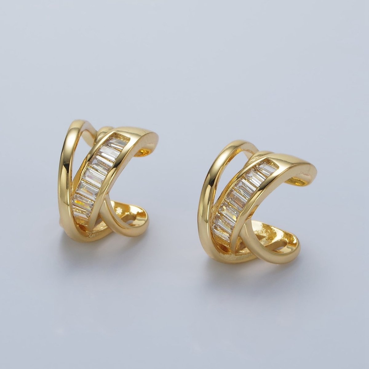 14K Gold Filled Baguette Triple Band Lined Ear Cuff Earrings | AI161 - DLUXCA