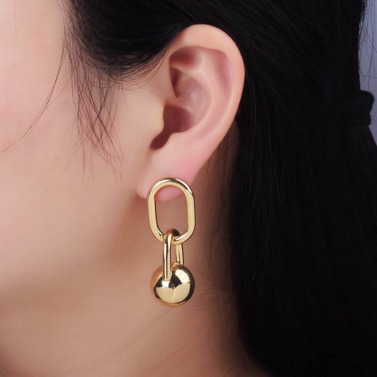 14K Gold Filled Bead Ball Drop Oblong Minimalist Stud Earrings | AE522 - DLUXCA