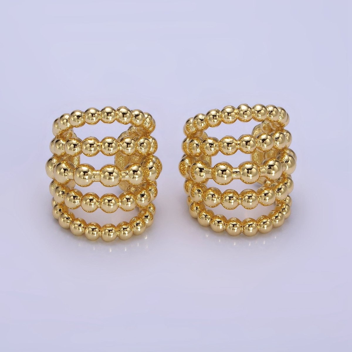 14K Gold Filled Beaded Bubble Multiple Band Wide Ear Cuff Earrings | AI156 - DLUXCA