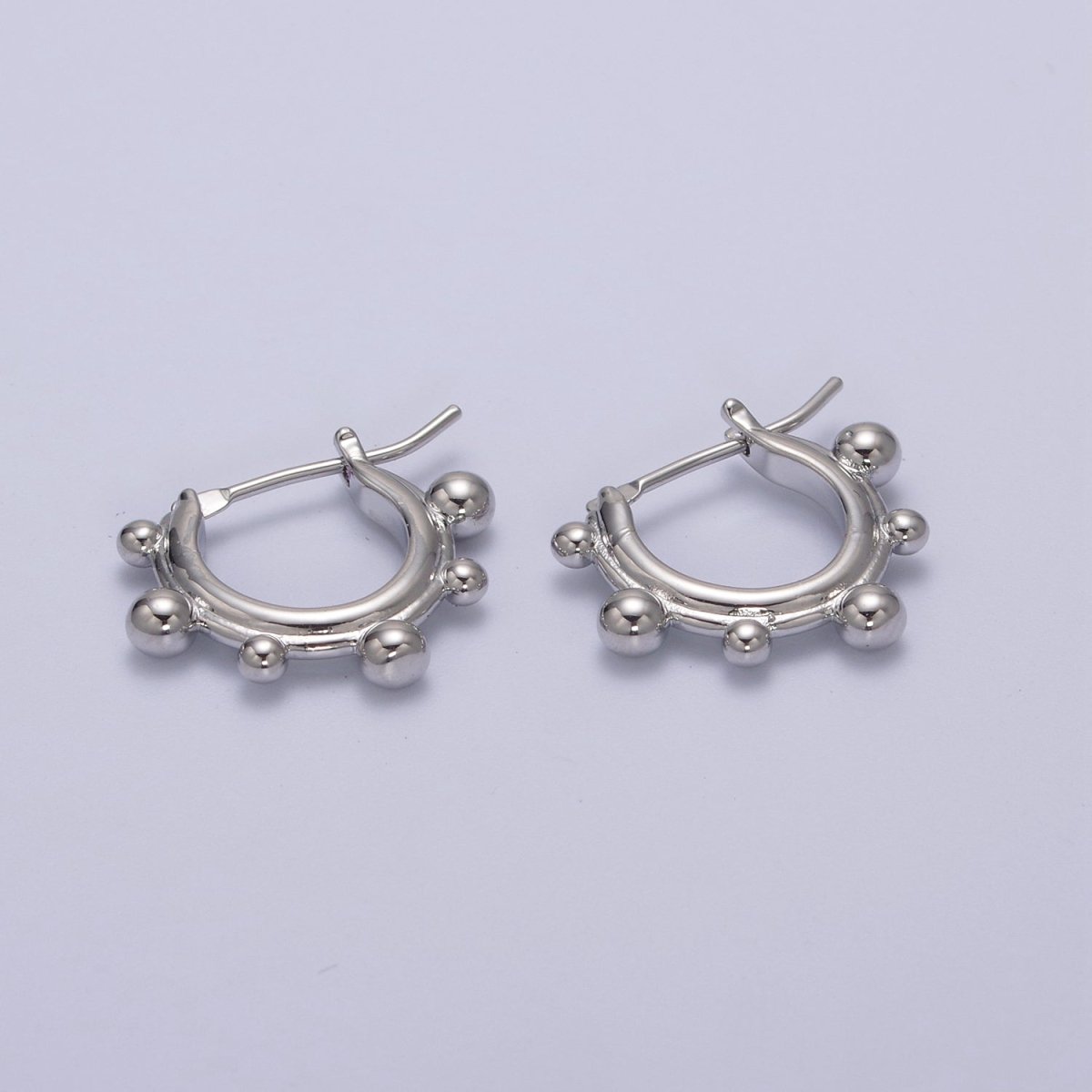 14K Gold Filled Beaded Bubble Outline Latch Hoop Earrings in Gold & Silver | T-276 T-277 - DLUXCA