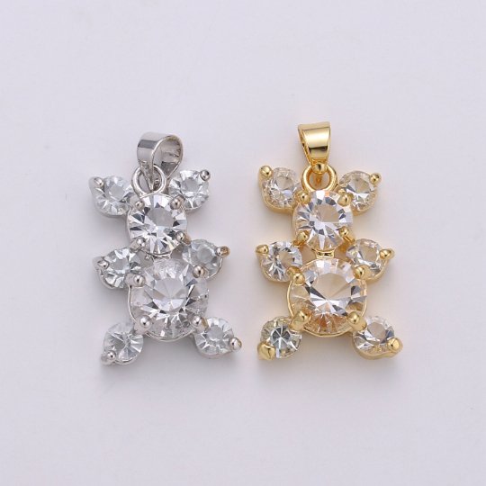 14k Gold Filled Bear Charm Cubic Zirconia Teddy Bear Charms, Bear Toy pendant for Necklace Component, J-124 J-125 - DLUXCA