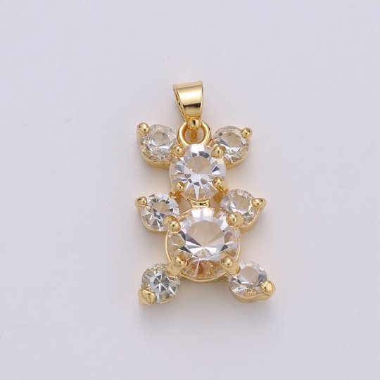 14k Gold Filled Bear Charm Cubic Zirconia Teddy Bear Charms, Bear Toy pendant for Necklace Component, J-124 J-125 - DLUXCA