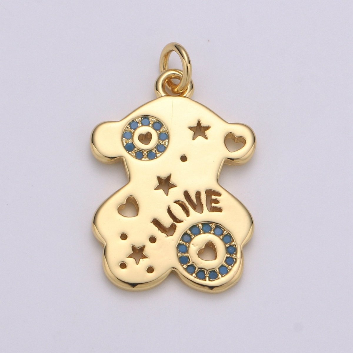 14k Gold Filled Bear Pendant,Love Pendant, Blue Cubic paved Earing DIY, Panda Charm, Love Charm, Teddy Bear Charm, Friendship Charm D-206 - DLUXCA