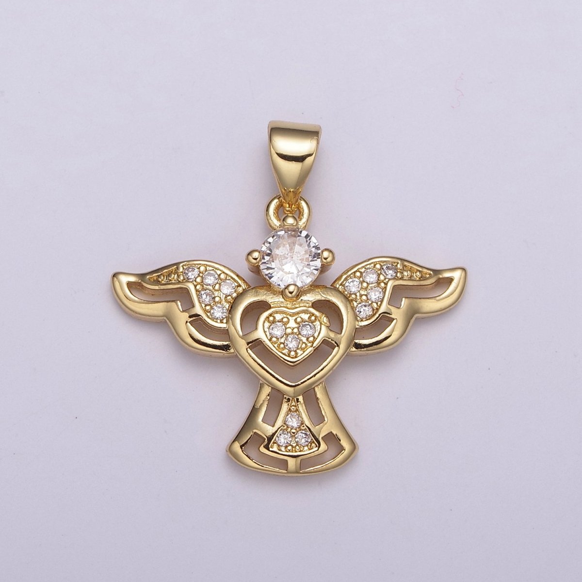 14k Gold filled Bird charm w/ Micro Pave Heart pendant, Necklace supply, Jewelry makings N-514 - DLUXCA