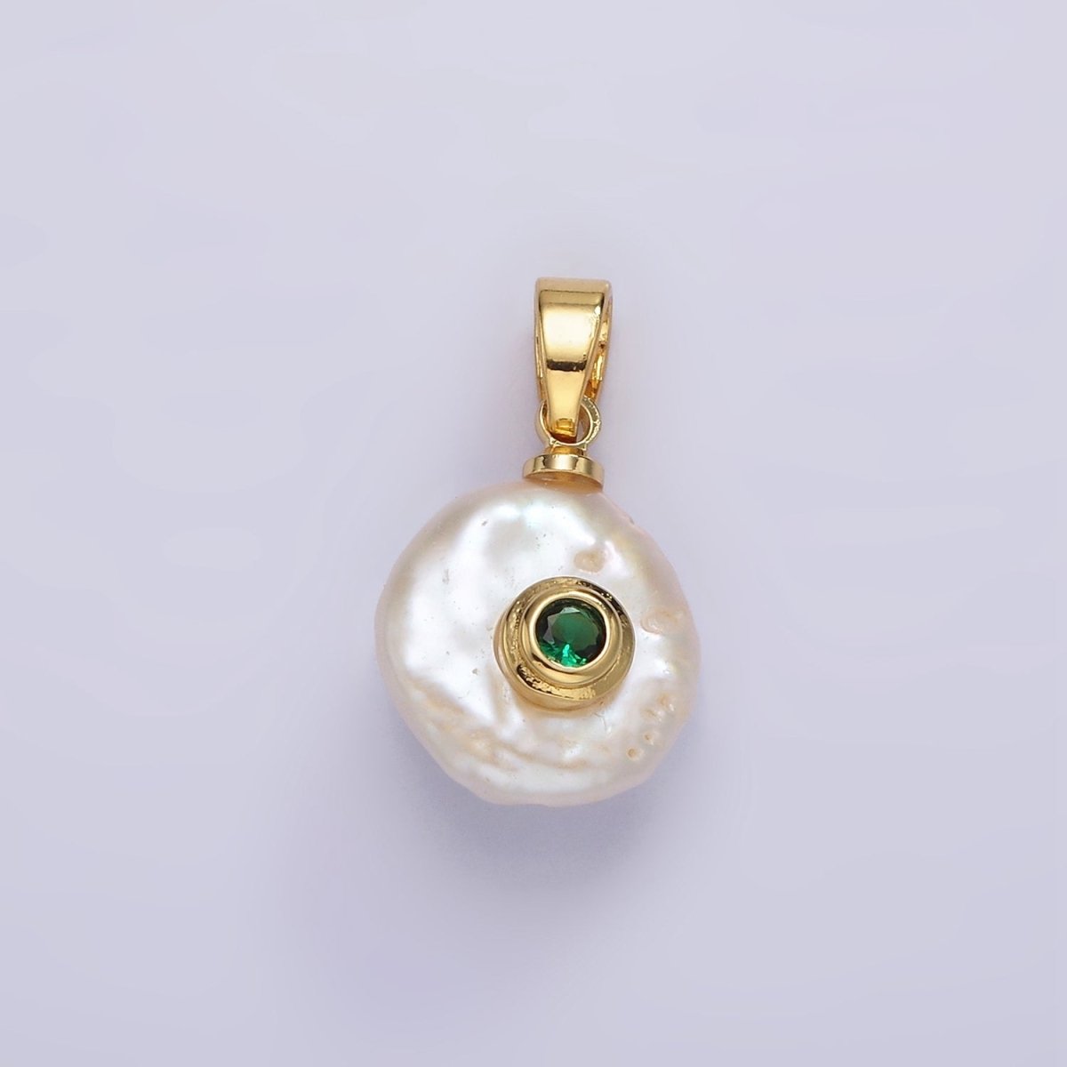 14K Gold Filled Birthstone Round CZ Freshwater Pearl Pendant | P1671 - P1674 - DLUXCA