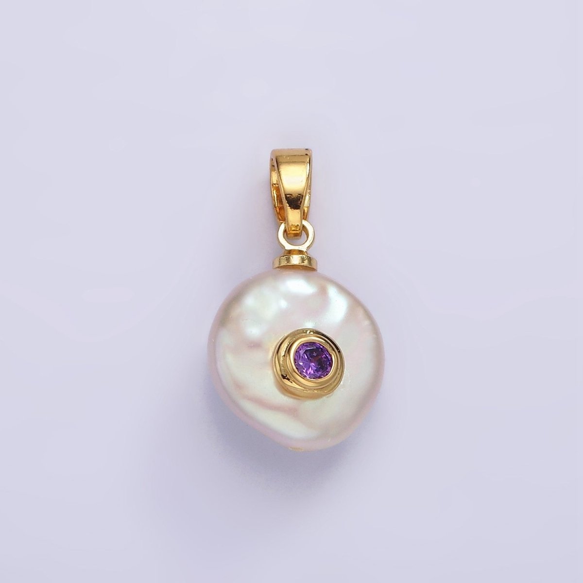 14K Gold Filled Birthstone Round CZ Freshwater Pearl Pendant | P1671 - P1674 - DLUXCA