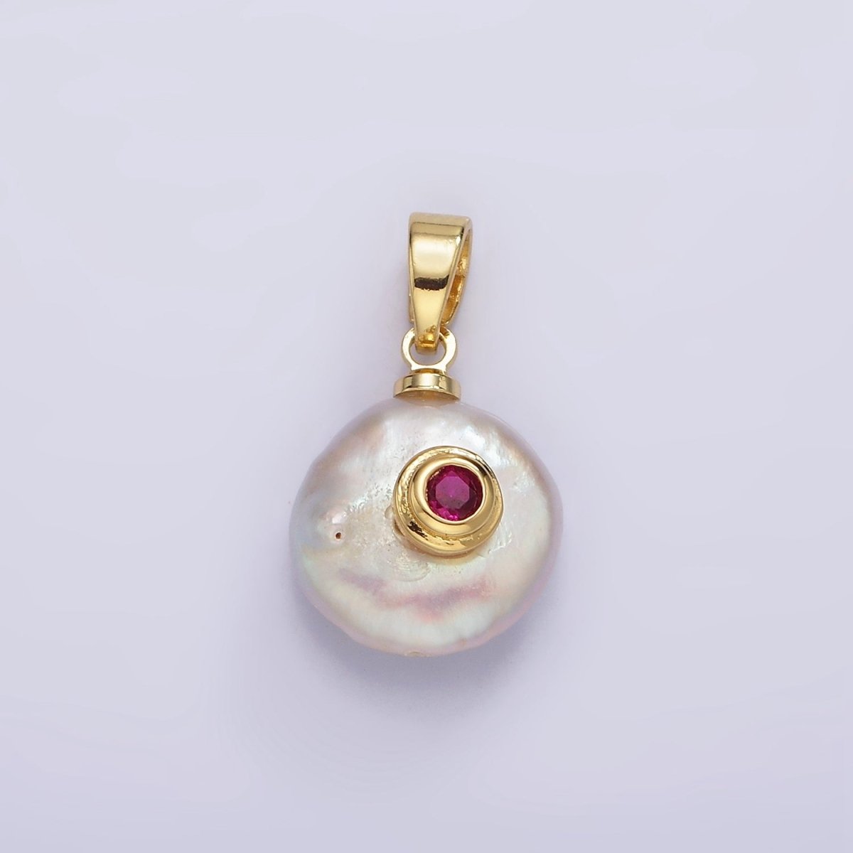 14K Gold Filled Birthstone Round CZ Freshwater Pearl Pendant | P1671 - P1674 - DLUXCA