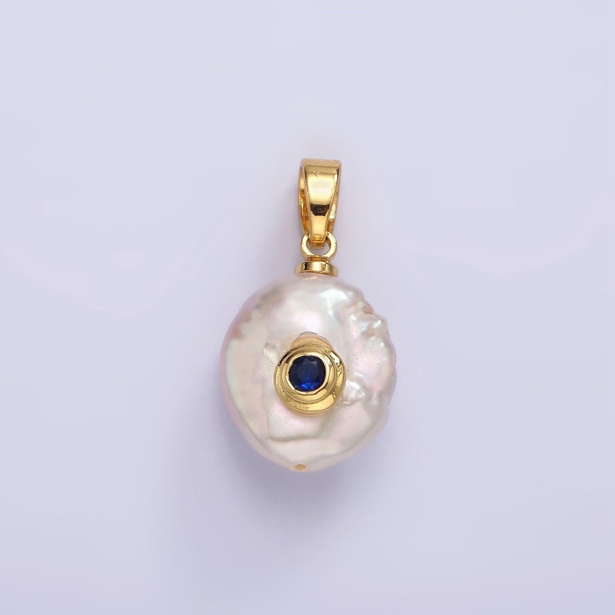 14K Gold Filled Birthstone Round CZ Freshwater Pearl Pendant | P1671 - P1674 - DLUXCA