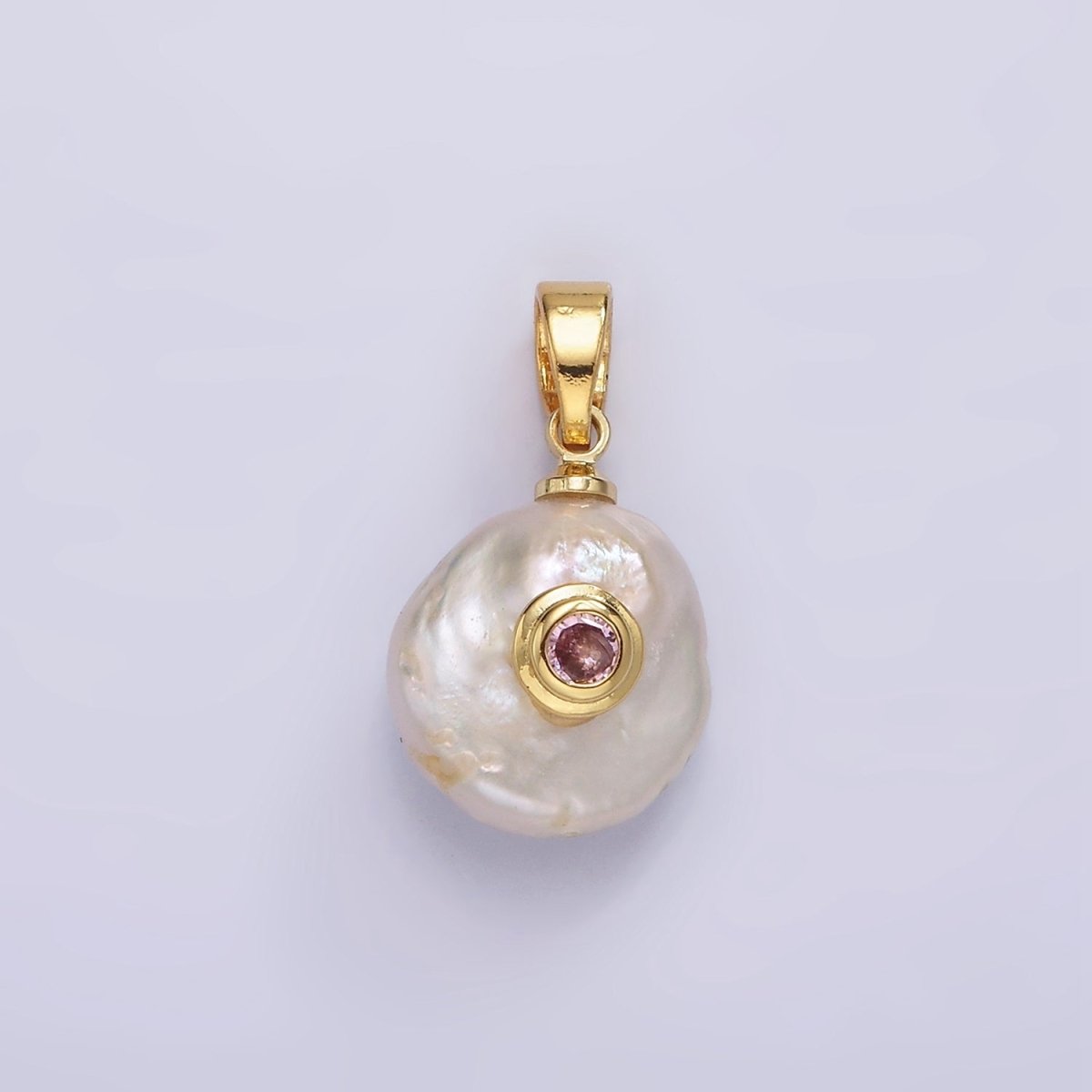 14K Gold Filled Birthstone Round CZ Freshwater Pearl Pendant | P1671 - P1674 - DLUXCA