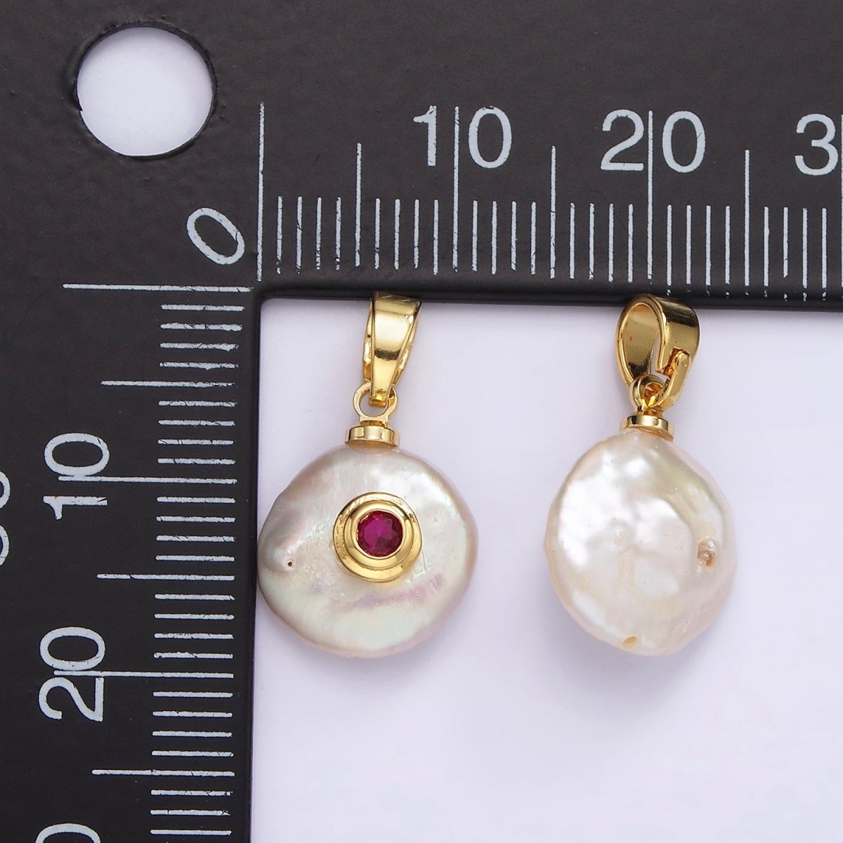 14K Gold Filled Birthstone Round CZ Freshwater Pearl Pendant | P1671 - P1674 - DLUXCA