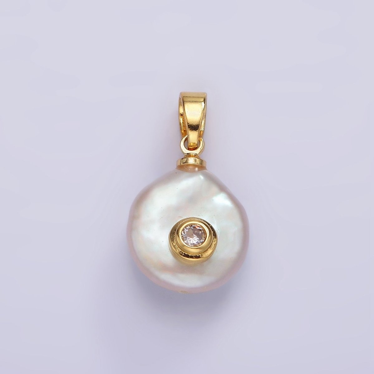 14K Gold Filled Birthstone Round CZ Freshwater Pearl Pendant | P1671 - P1674 - DLUXCA