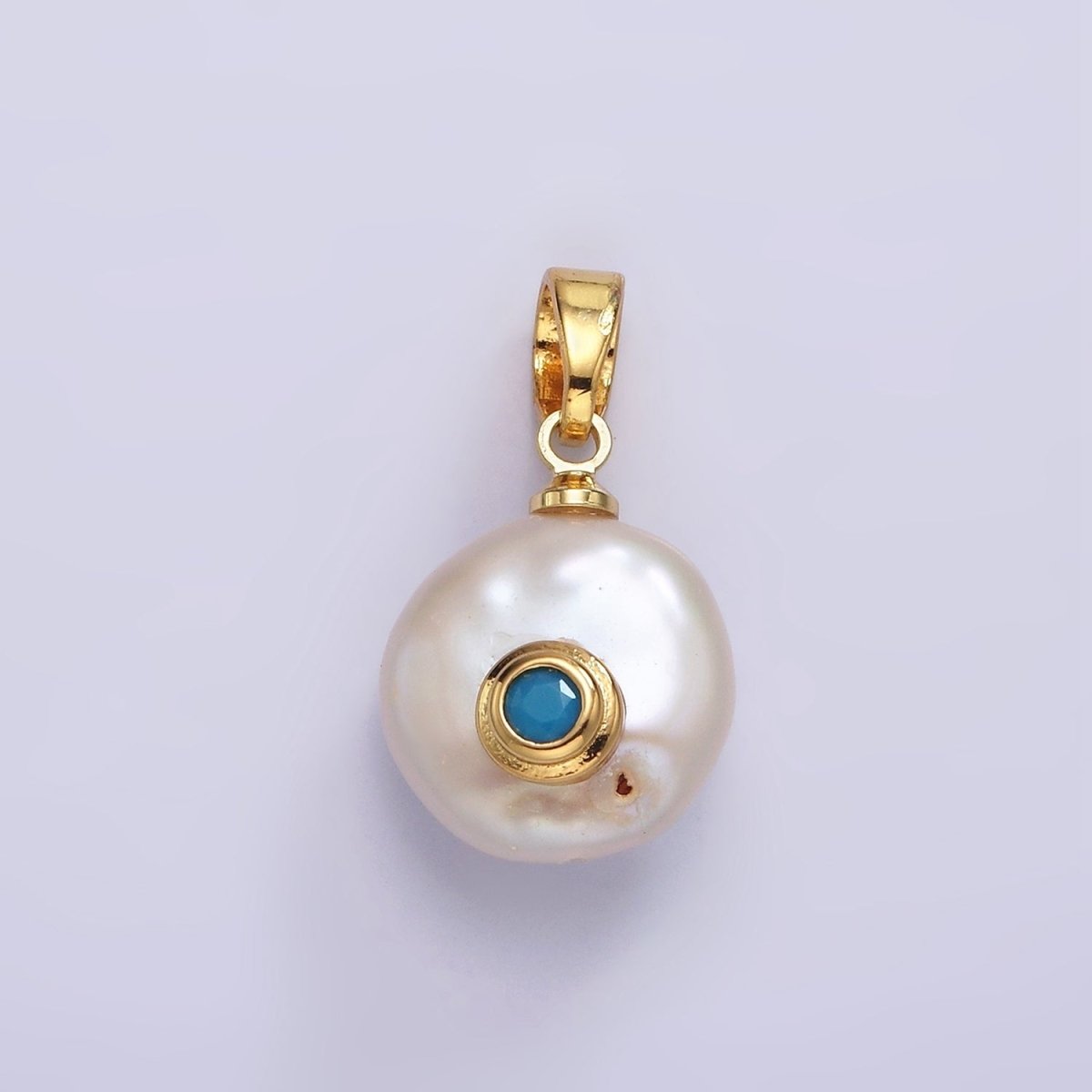 14K Gold Filled Birthstone Round CZ Freshwater Pearl Pendant | P1671 - P1674 - DLUXCA