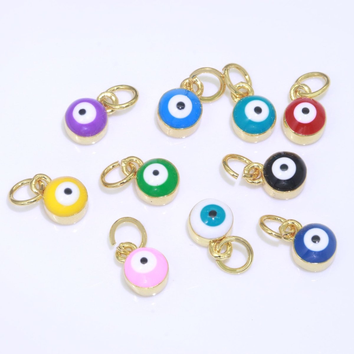 14K Gold Filled Black, Blue, Dark Blue, Green, Pink, Purple, Red, Teal, White, Yellow 5mm Evil Eye Mini Round Add-On Charm | M-565 - M-574 - DLUXCA