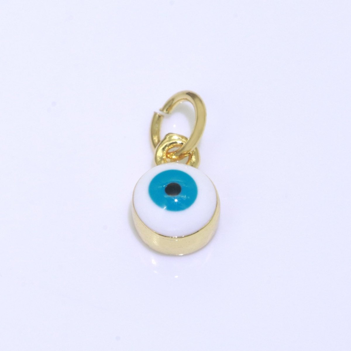 14K Gold Filled Black, Blue, Dark Blue, Green, Pink, Purple, Red, Teal, White, Yellow 5mm Evil Eye Mini Round Add-On Charm | M-565 - M-574 - DLUXCA