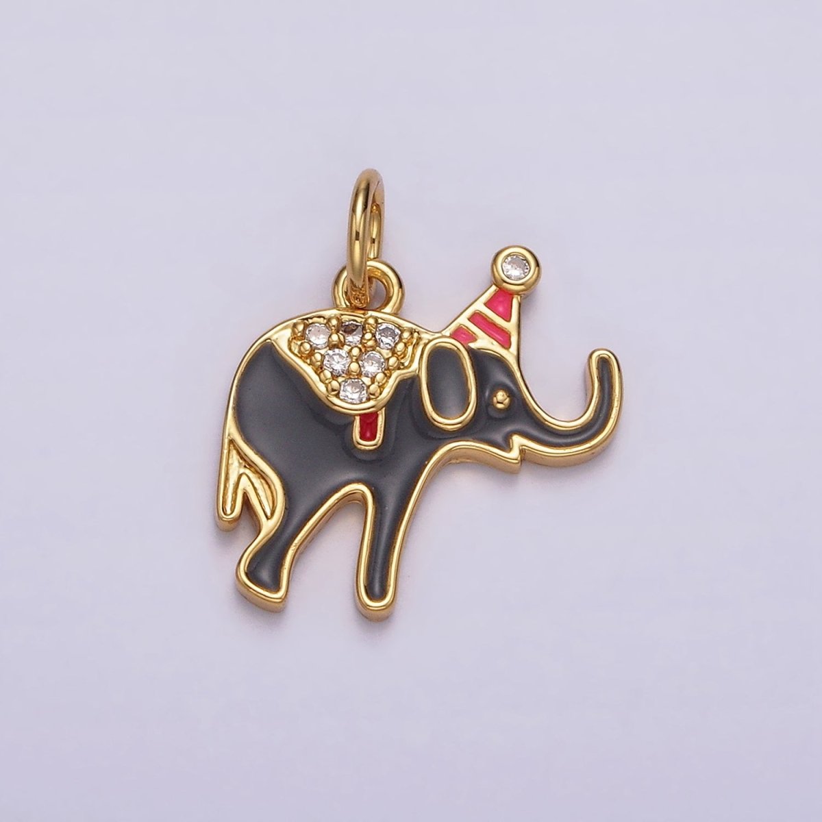 14K Gold Filled Black Circus Elephant Micro Paved CZ Charm | AG524 - DLUXCA