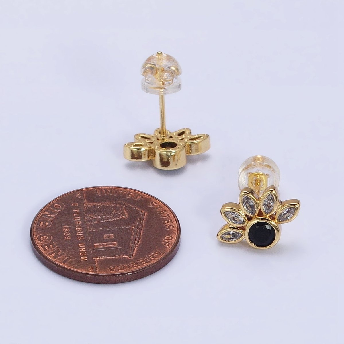 14K Gold Filled Black Clear CZ Marquise Sun Stud Earrings | AB1523 - DLUXCA
