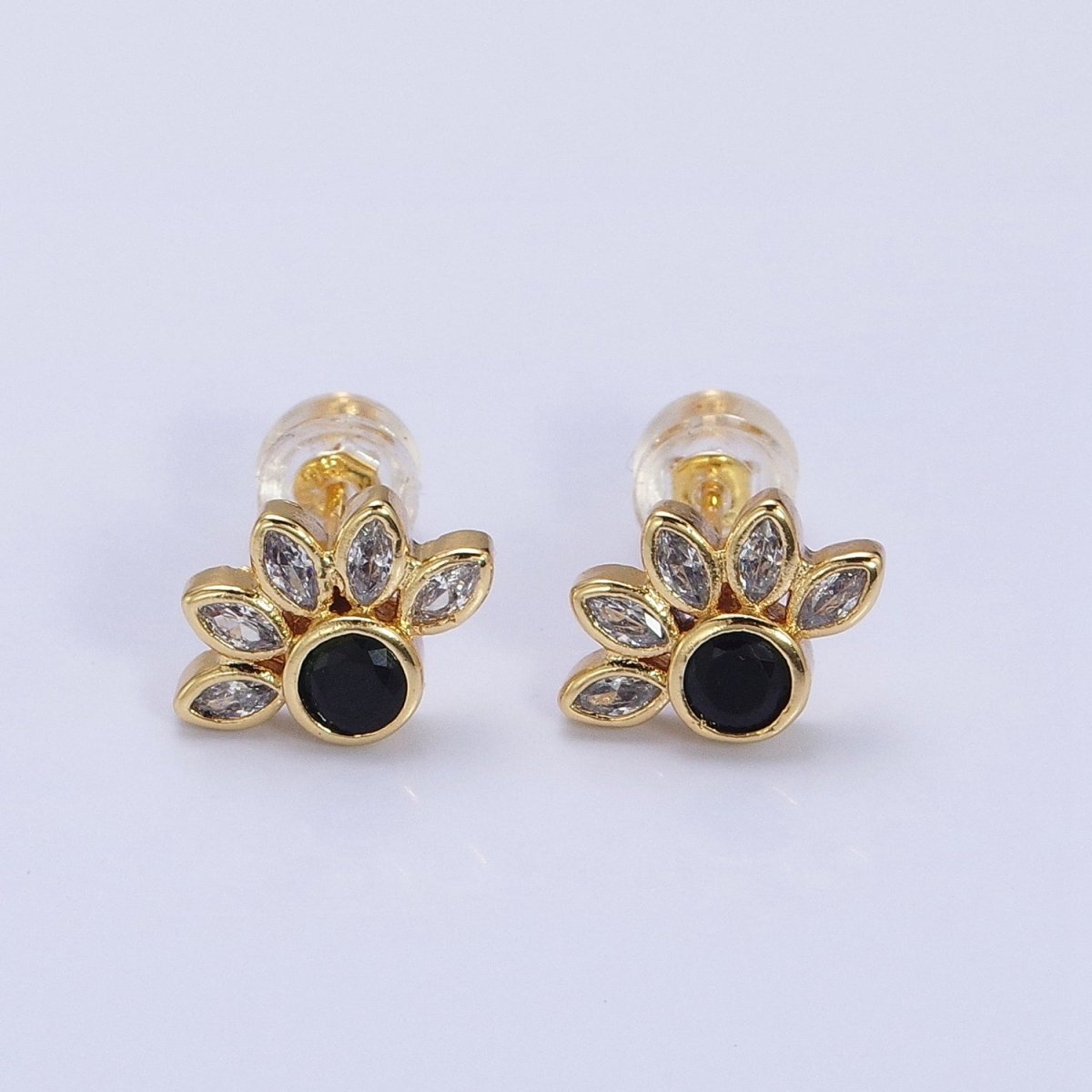 14K Gold Filled Black Clear CZ Marquise Sun Stud Earrings | AB1523 - DLUXCA
