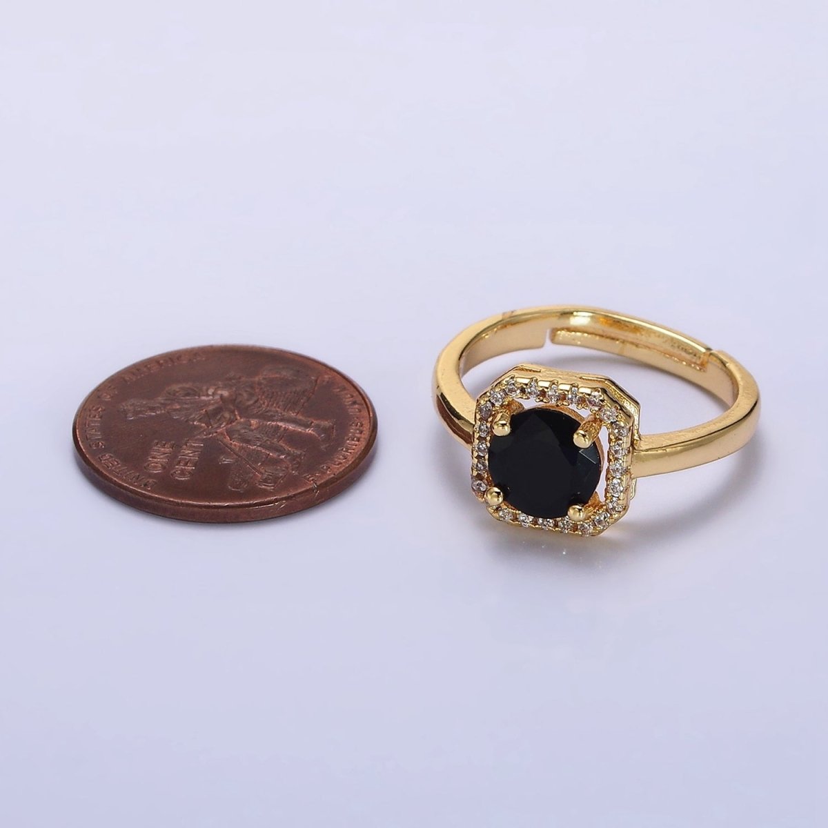 14K Gold Filled Black, Clear, Red CZ Micro Paved Octagonal Solitaire Adjustable Ring | O-601 O-602 O-641 - DLUXCA