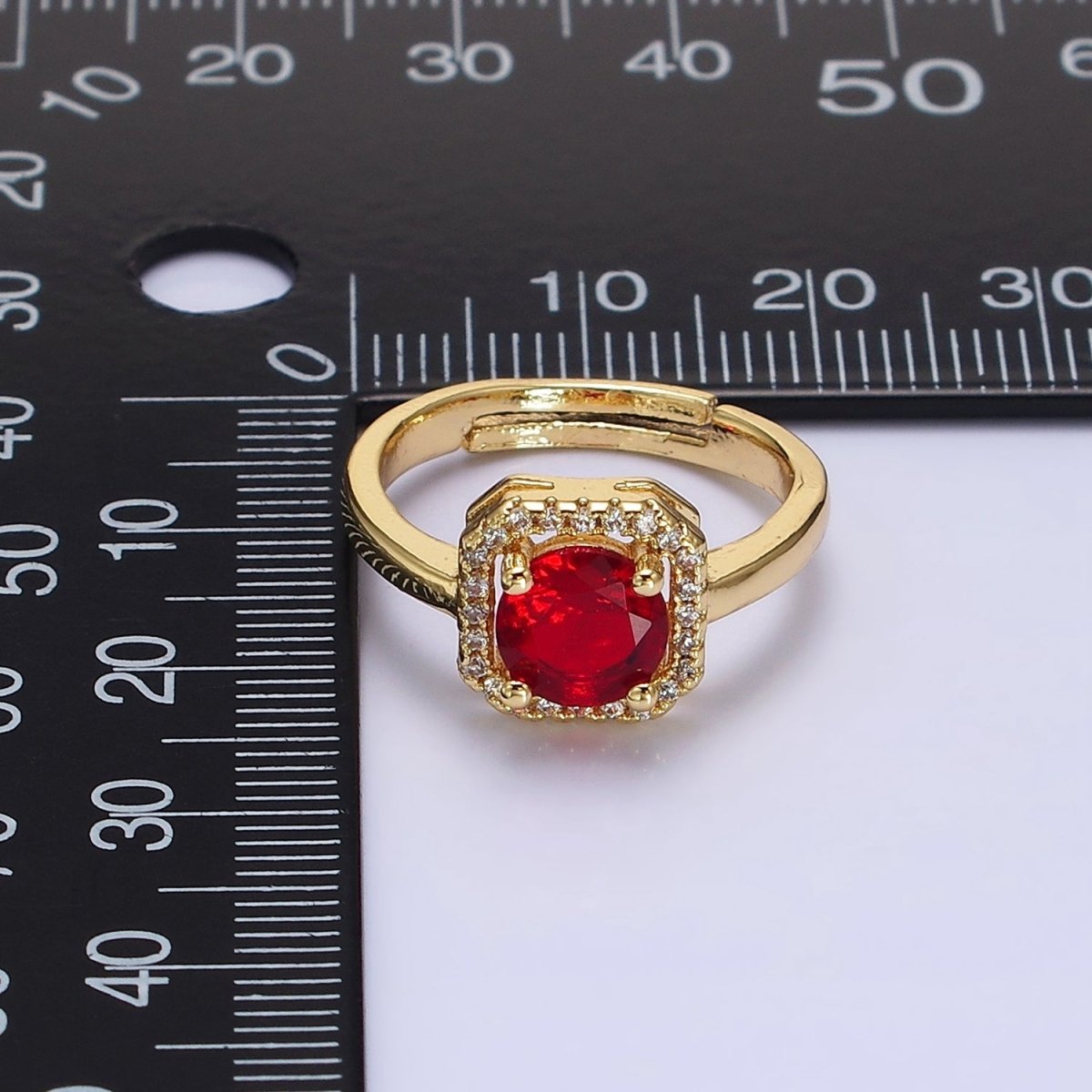 14K Gold Filled Black, Clear, Red CZ Micro Paved Octagonal Solitaire Adjustable Ring | O-601 O-602 O-641 - DLUXCA