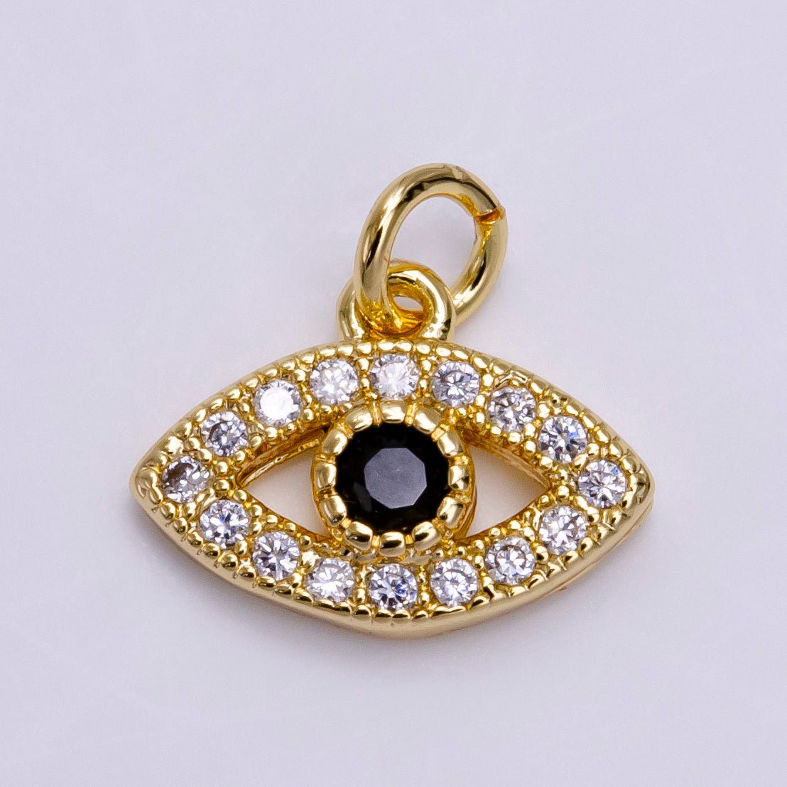 14K Gold Filled Black CZ Evil Eye Micro Paved Open Mini Add-On Charm | AC1462 - DLUXCA